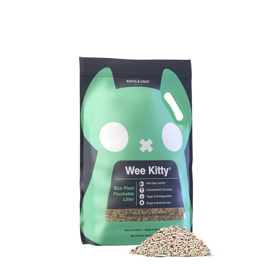 Introducing Wee Kitty - our revolutionary Corn Clumping Cat Litter. This natural cat litter really does it all: Made from biodegradable wheat and soy fibres with clumping technology: this litter is flushable, absorbs a whopping 4 times its weight in liquid, and has incredible odor control. What more could you ask for!