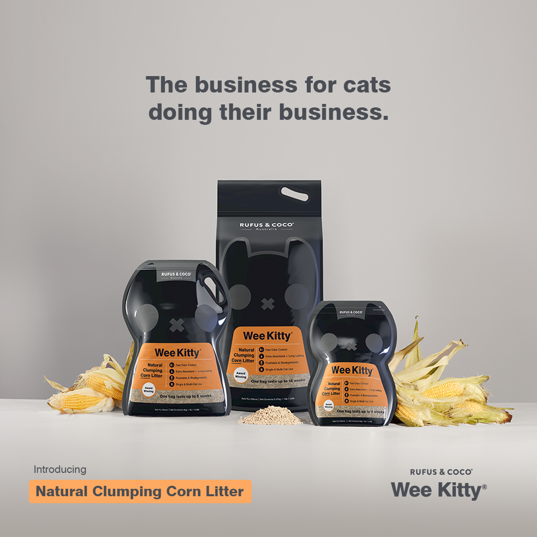 Introducing Wee Kitty - our revolutionary Corn Clumping Cat Litter. This natural cat litter really does it all: Made from biodegradable corn with clumping technology: this litter is flushable, absorbs a whopping 4 times its weight in liquid, and has incredible odor control. What more could you ask for!