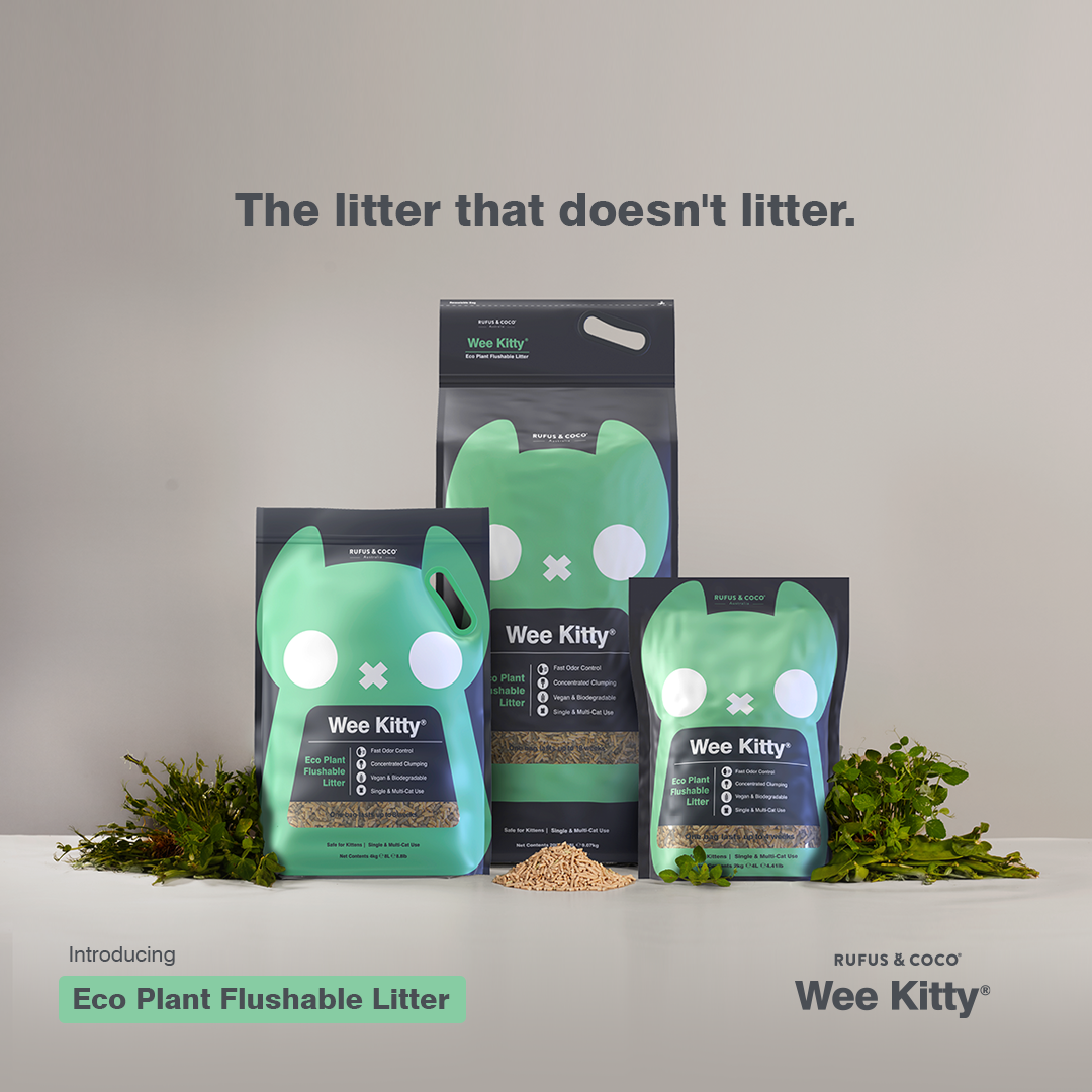 Introducing Wee Kitty - our revolutionary Corn Clumping Cat Litter. This natural cat litter really does it all: Made from biodegradable wheat and soy fibres with clumping technology: this litter is flushable, absorbs a whopping 4 times its weight in liquid, and has incredible odor control. What more could you ask for!